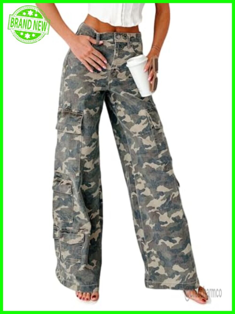 Camo Cargo Distressed Wide Leg Jeans